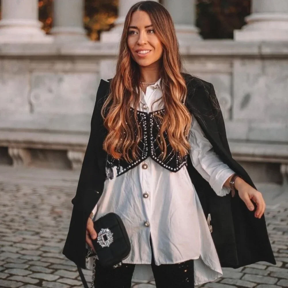 ZARA Black Velvet Waistcoat With Rhinestones Sz XS Vest Whimsigoth Boho Glam - Picture 3 of 16